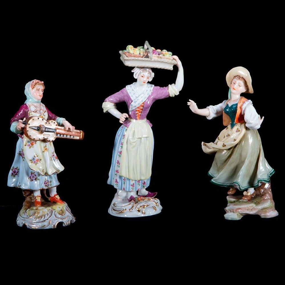 Appraisal: Three Meissen Figures Three Meissen Figures vegetable seller dancing woman