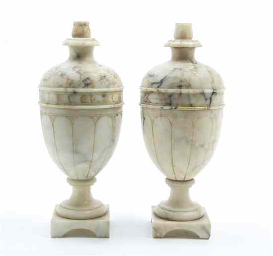 Appraisal: A Pair of Italian Alabaster Covered Urns each of baluster