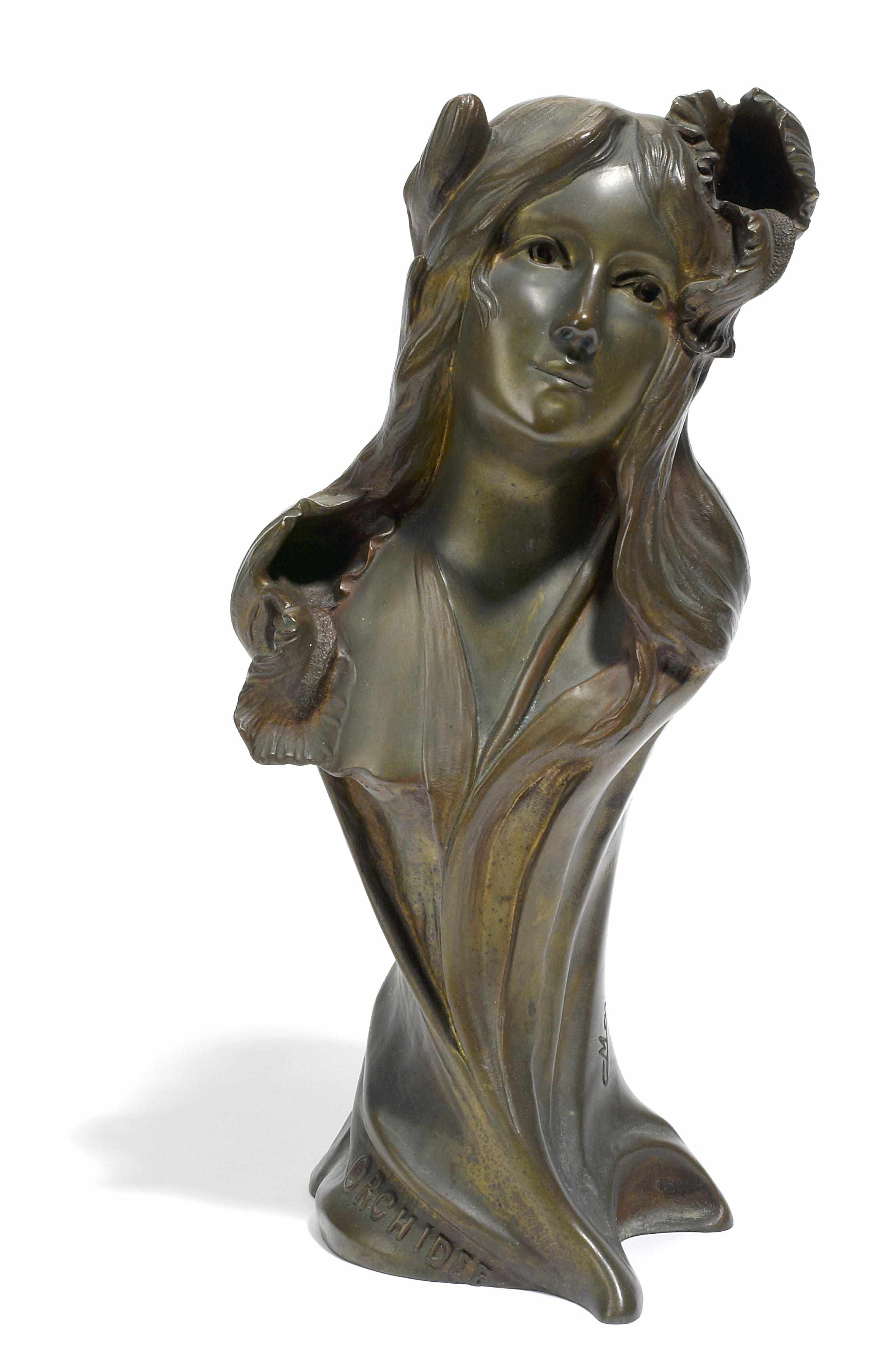 Appraisal: A French Art Nouveau patinated bronze bust Orchide circa circa