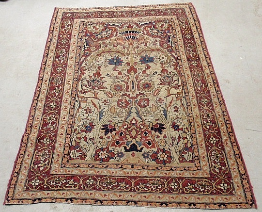 Appraisal: - Tabriz oriental directional garden carpet with trees and birds