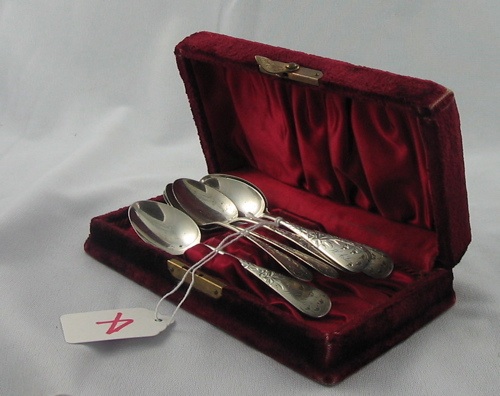 Appraisal: A VELVET CASED SET OF SIX STERLING SILVER COFFEE SPOONS