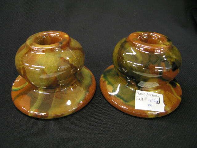 Appraisal: Pair of Peters Reed Art Pottery Candle Holders drip glazing