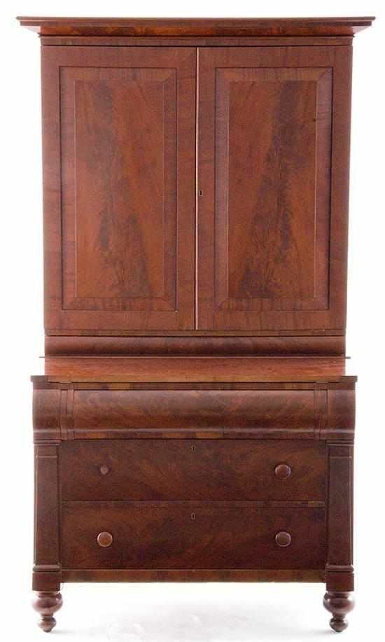 Appraisal: American Classical mahogany secretary bookcase circa upper section with flat