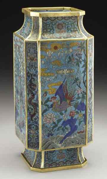 Appraisal: Chinese Qing Qianlong cloisonne octagonal vasedepicting phoenix and flowers Four