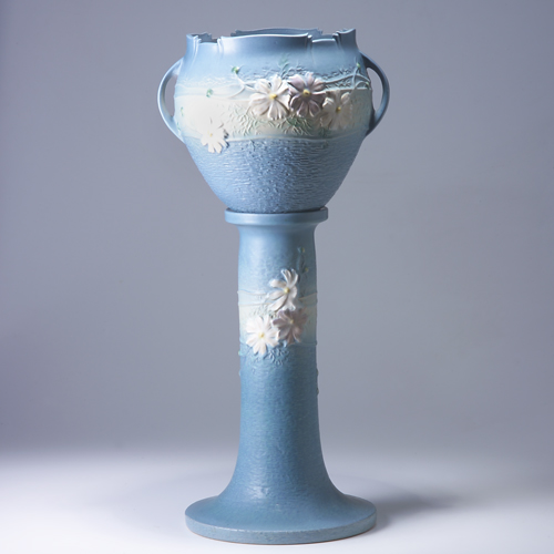 Appraisal: ROSEVILLE Blue Cosmos jardiniere and pedestal set - A few