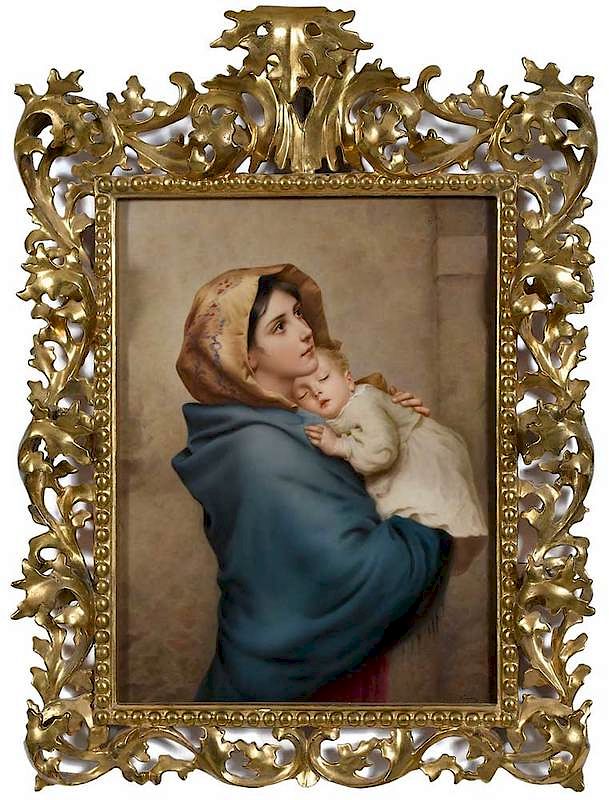 Appraisal: A Large Berlin K P M Porcelain Plaque Madonna after