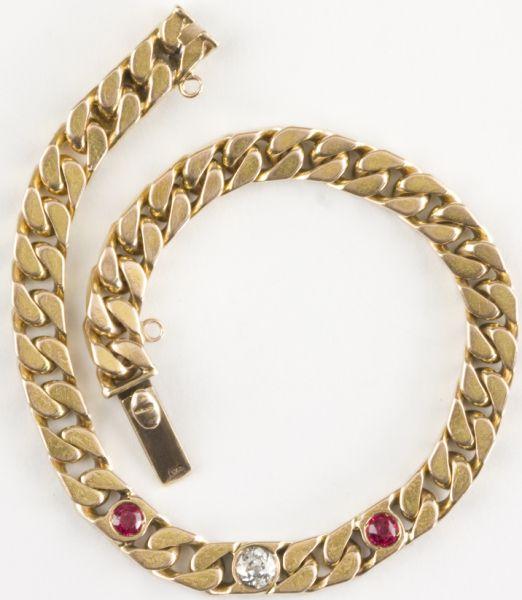 Appraisal: KT Ruby and Diamond Curb Link Bracelet with one gypsy