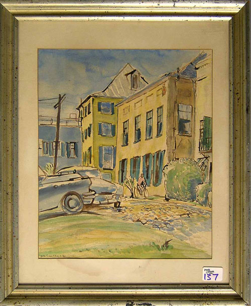 Appraisal: McCarthy mid th c watercolor street scene x