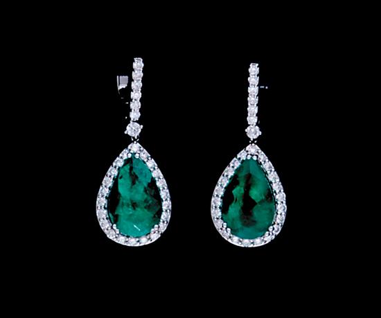 Appraisal: Colombian emerald and diamond earrings pear-shaped emeralds ctw and round