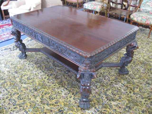 Appraisal: Massive Carved Mahogany Partners Desk ''Atlas'' design on legs ''