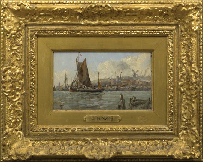 Appraisal: Edwin Hayes British - Ships at Harbor Windmill Visible in