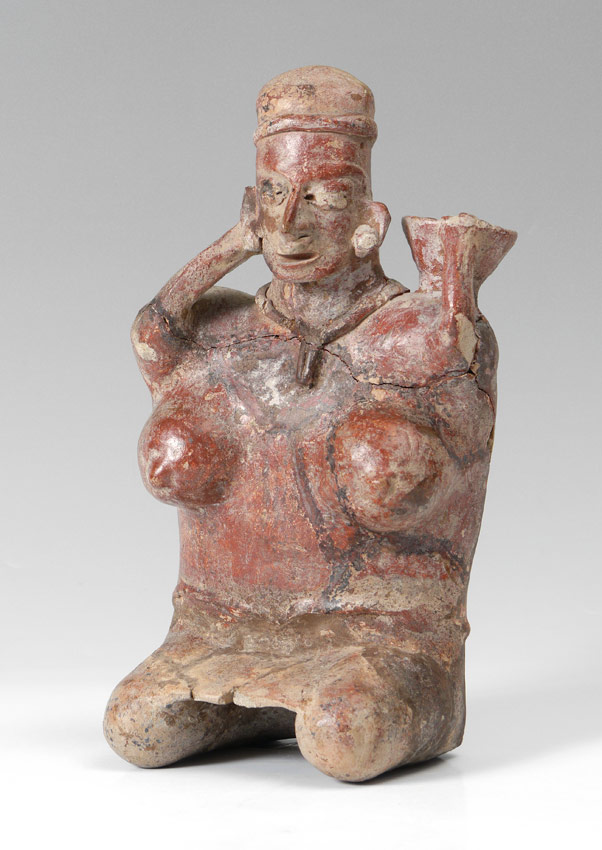 Appraisal: PRE-COLUMBIAN JALISCO POTTERY FIGURE Figure of a seated female with