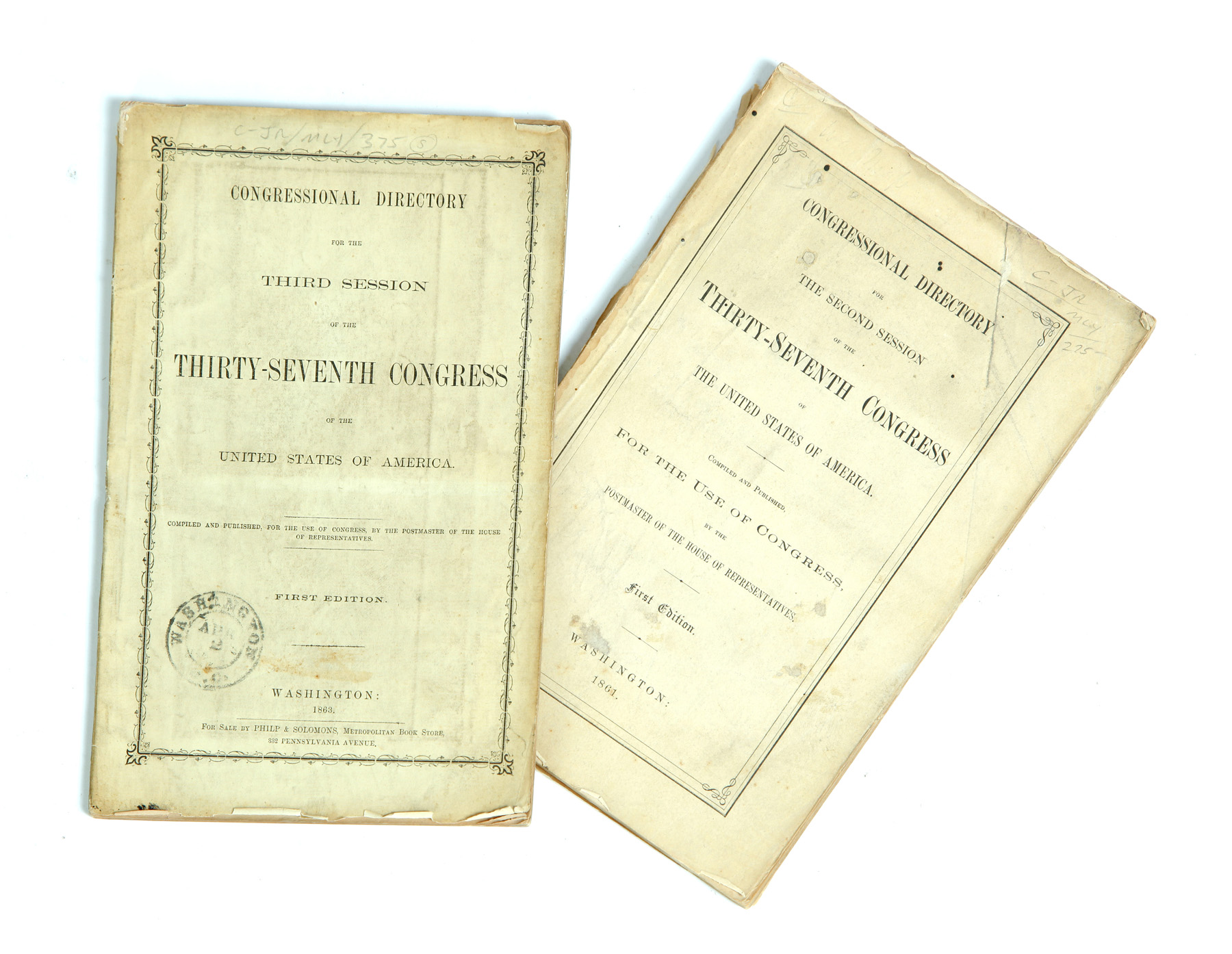 Appraisal: TWO CONGRESSIONAL DIRECTORIES FROM THE LINCOLN ADMINISTRATION Second and Third