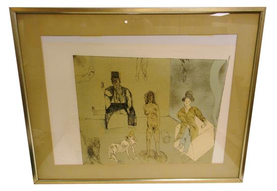 Appraisal: Jos Luis Cuevas Mexican b aquatint abstract depiction of beggars