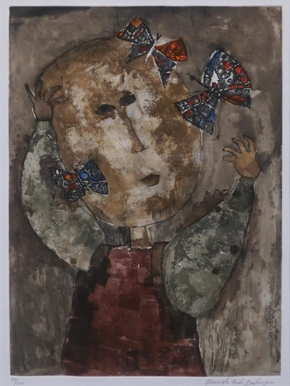 Appraisal: AFTER GRACIELA RODO BOULANGER CHILD WITH BUTTERFLIES LITHOGRAPH FRAME X