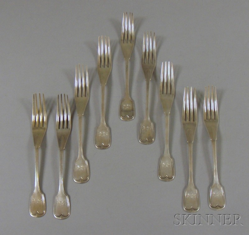 Appraisal: Set of Nine Silver Forks marked SK lg approx in