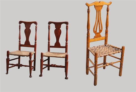 Appraisal: THREE COUNTRY QUEEN ANNE SIDE CHAIRS New England mid-late th