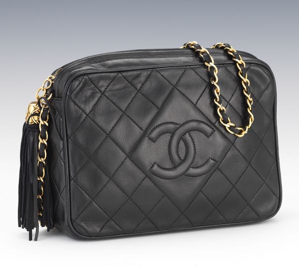 Appraisal: CHANEL TASSEL CAMERA BAG x x Black quilted lamb leather