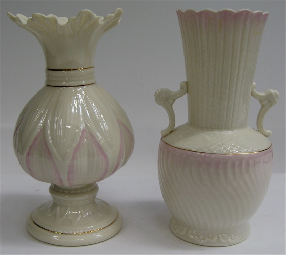 Appraisal: TWO IRISH BELLEEK VASES having th mark - having pink