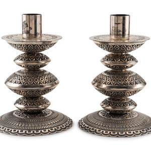 Appraisal: Daniel Sunshine Reeves Din b Pair of Sterling Silver Candlesticks