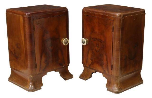 Appraisal: pair Italian Art Deco burled walnut bedside cabinets c s