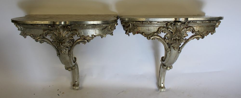 Appraisal: Pair of Louis XV Style Carved and Silver Gilt Consoles