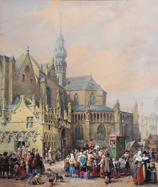 Appraisal: LOUIS HAGHE - Belgian Market Scene signed and dated watercolour