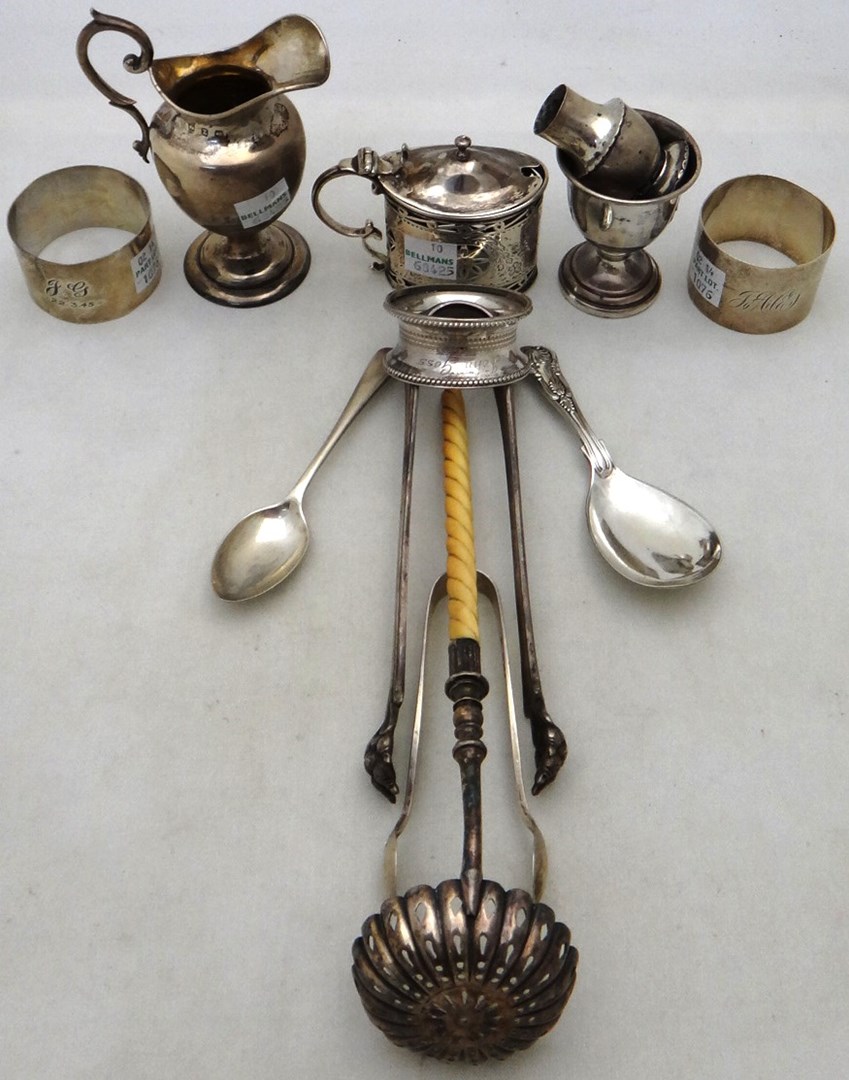 Appraisal: Silver comprising a small cream jug Birmingham three napkin rings