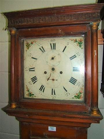 Appraisal: A pine eight day long case clock the square painted