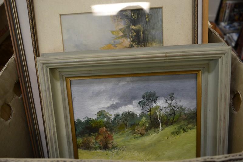 Appraisal: A BOX OF FRAMED LANDSCAPE PAINTINGS