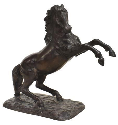 Appraisal: Patinated bronze sculpture Rearing Stallion signed Hunt James Hunt English