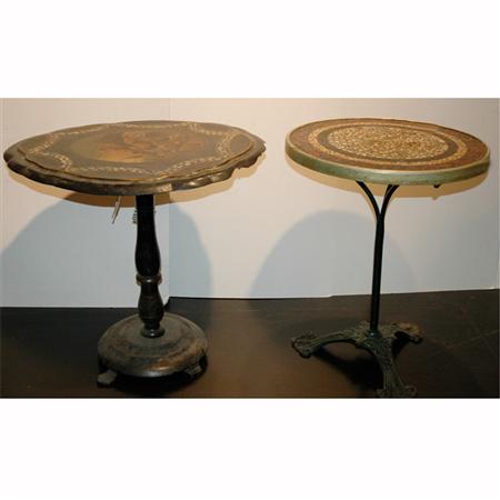 Appraisal: Mother-of-Pearl Inlaid and Painted Papier Mache Top Occasional Table Together