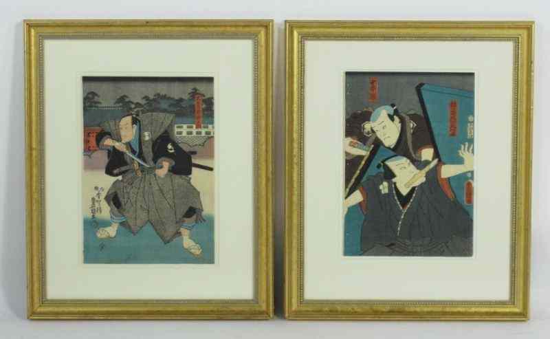 Appraisal: Toyokuni th century Two Woodblock PrintsJapanese printed signature on each