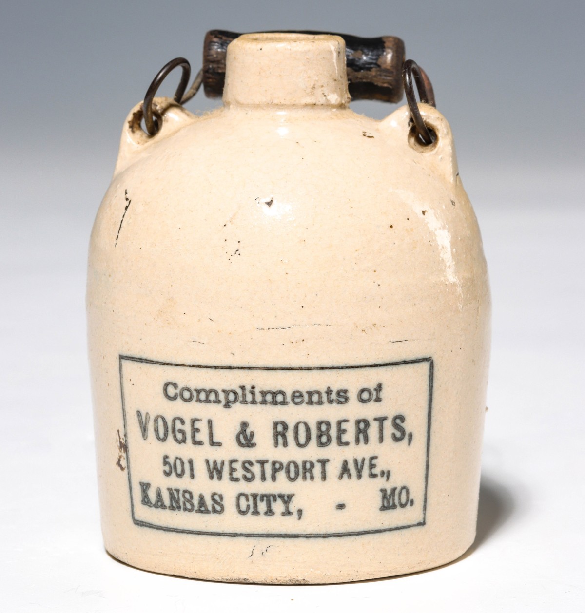 Appraisal: KANSAS CITY MISSOURI STONEWARE BAIL HANDLE MINI JUG