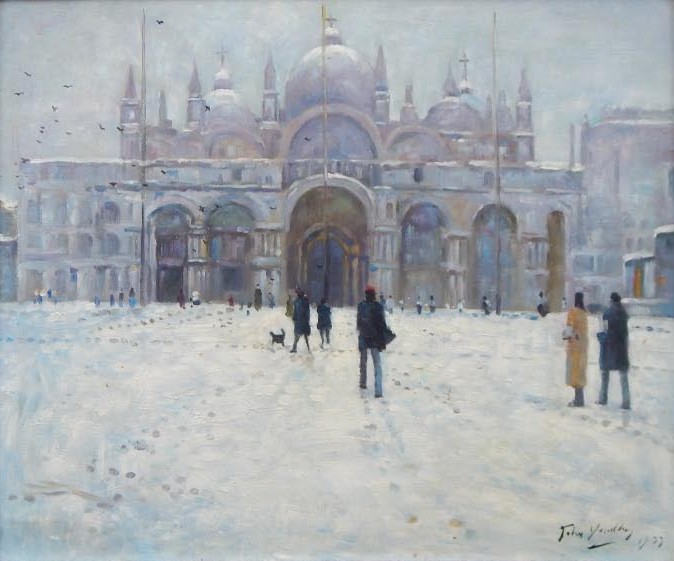 Appraisal: John Yardley b Venice snow scene oil on board signed