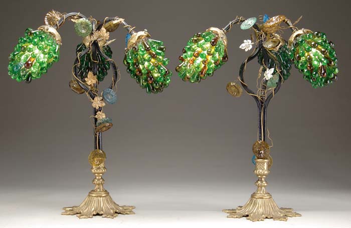 Appraisal: PAIR OF GRAPE LAMPS Wonderful pair of art glass lamps