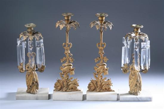 Appraisal: TWO PAIR VICTORIAN GILT-METAL AND MARBLE CANDLESTICKS mid- th century