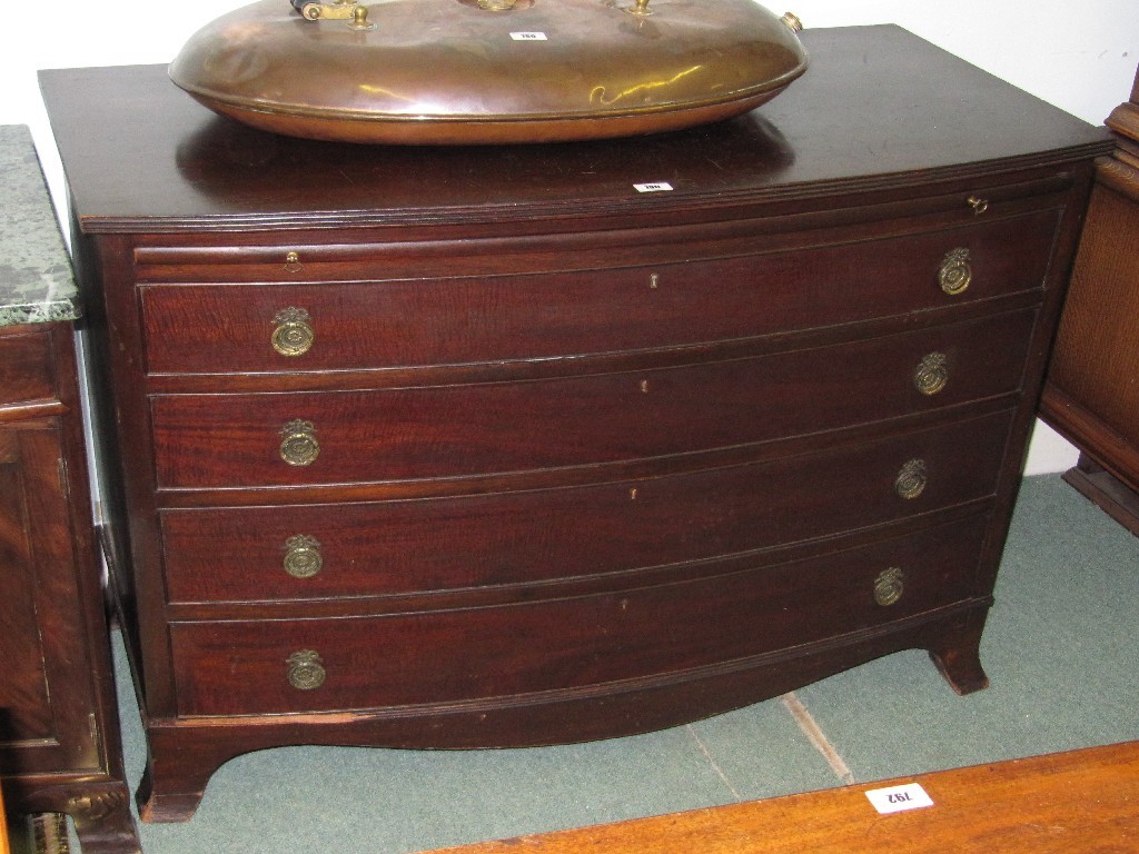 Appraisal: Victorian mahogany bow front four-drawer chest with brushing slide