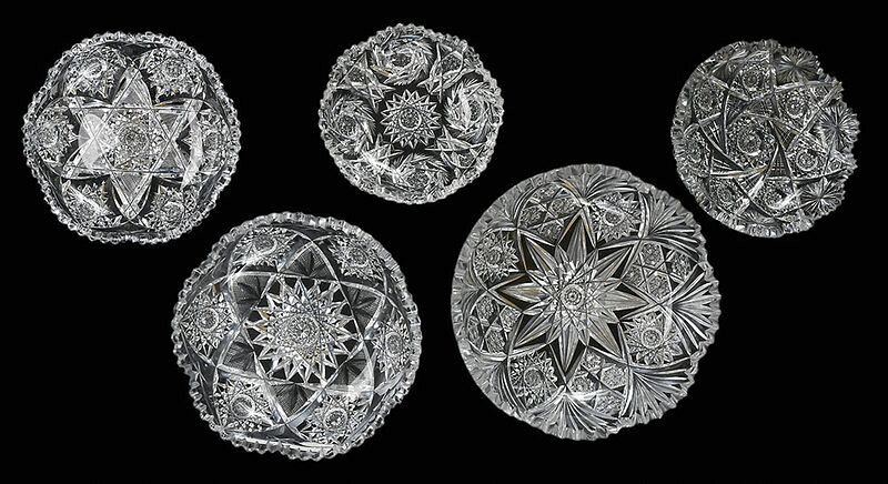 Appraisal: Five Cut Glass Low Sided Bowls all with hobstar patterns