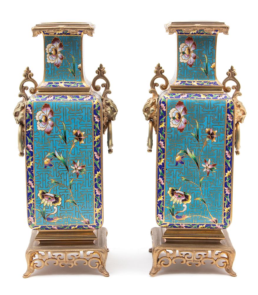 Appraisal: A Pair of French Japonisme Champleve Enamel and Gilt Bronze