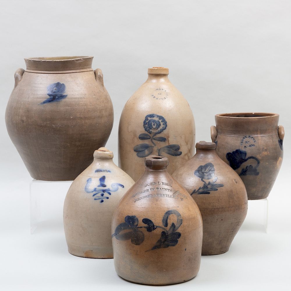 Appraisal: Group of Four American Salt Glazed Stoneware Jugs and Two