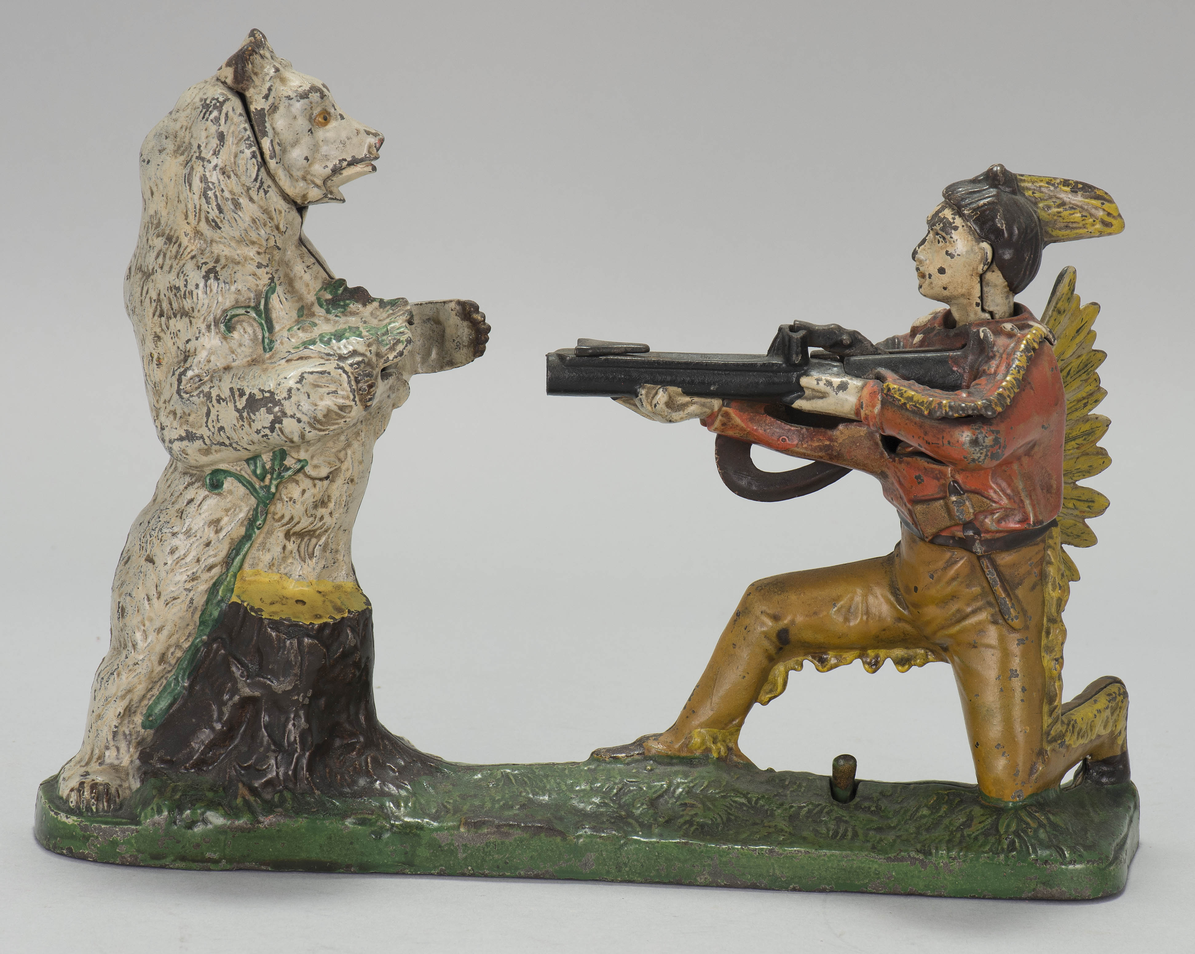 Appraisal: INDIAN SHOOTING WHITE BEAR CAST IRON MECHANICAL BANK Circa By