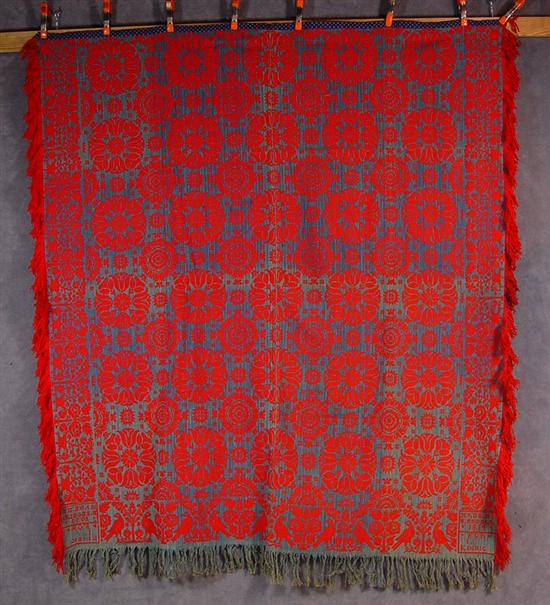 Appraisal: Jacquard Woven Wool Coverlet R Ressler for I Kindig Red