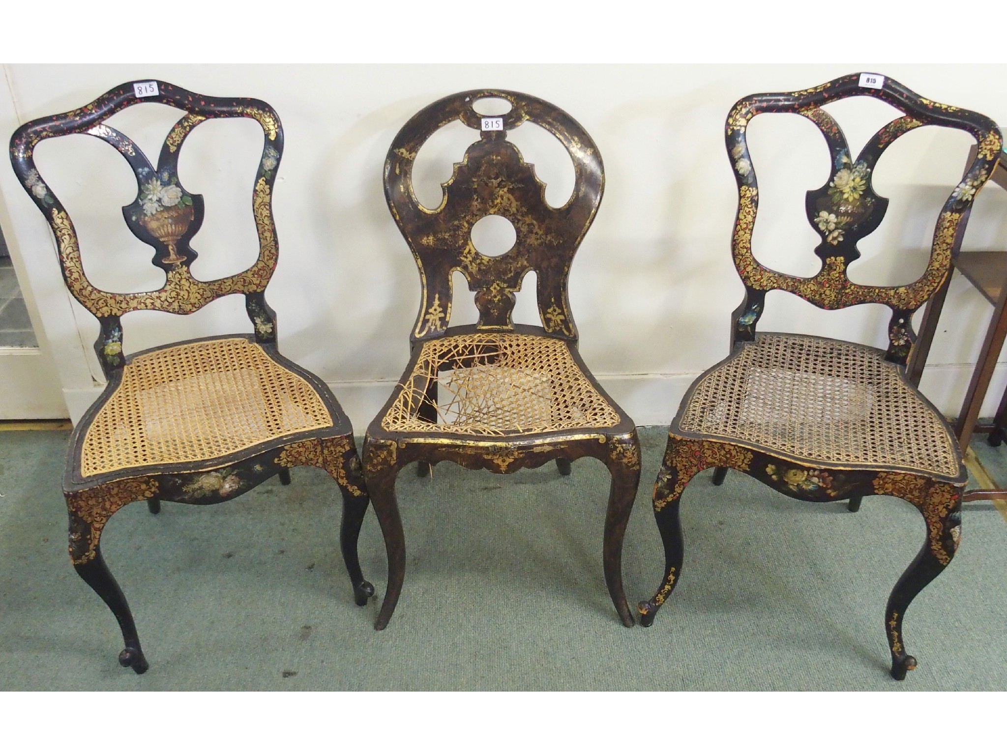 Appraisal: Three Victorian papier mache bergere chairs