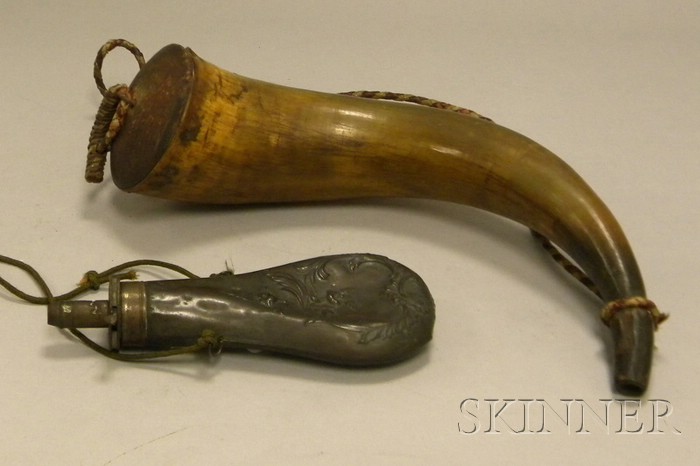 Appraisal: Powder Horn with Wooden End Cap and a Molded Copper