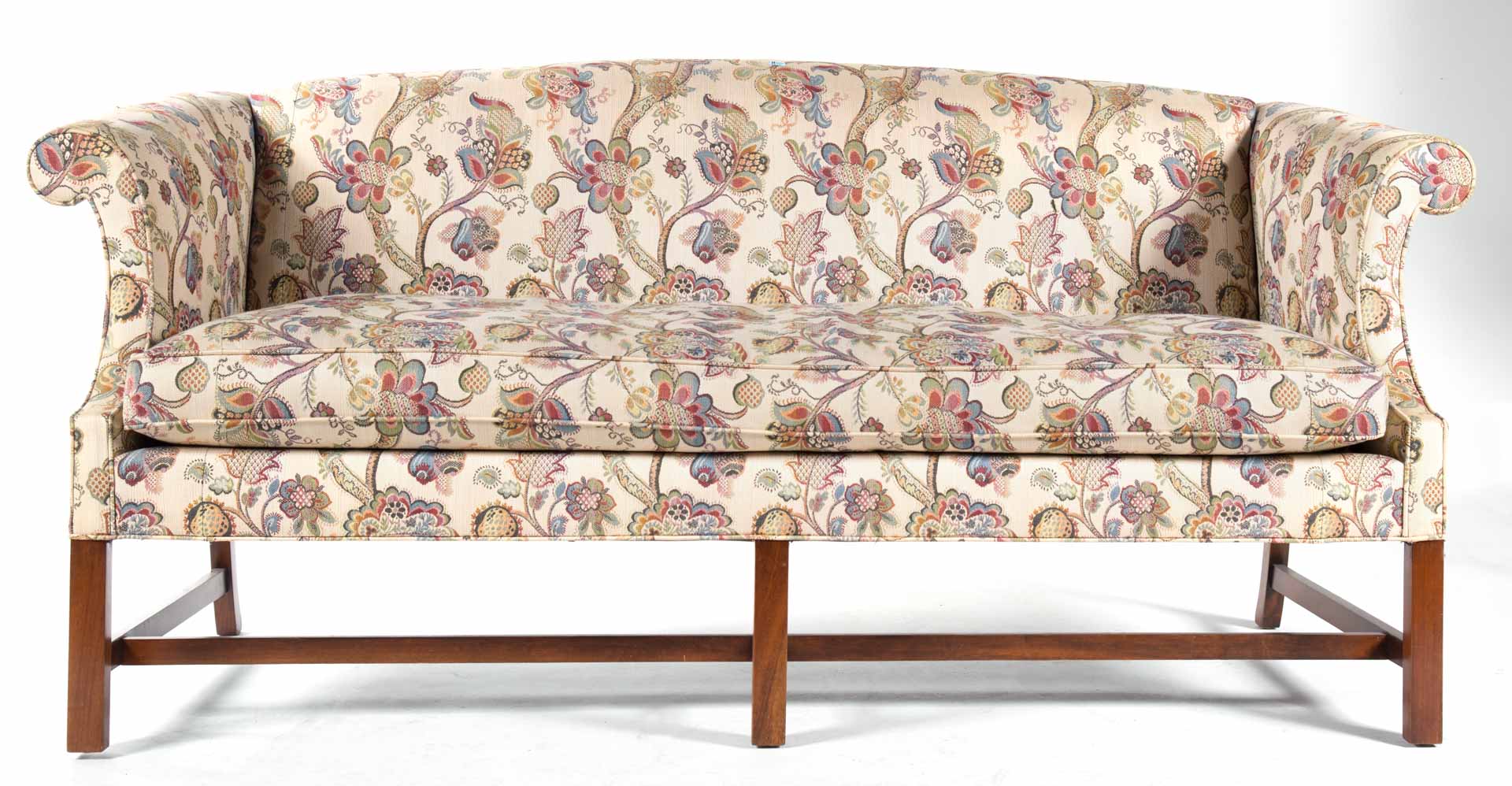 Appraisal: Chippendale style mahogany sofa Southwood Furniture floral upholstery overall in