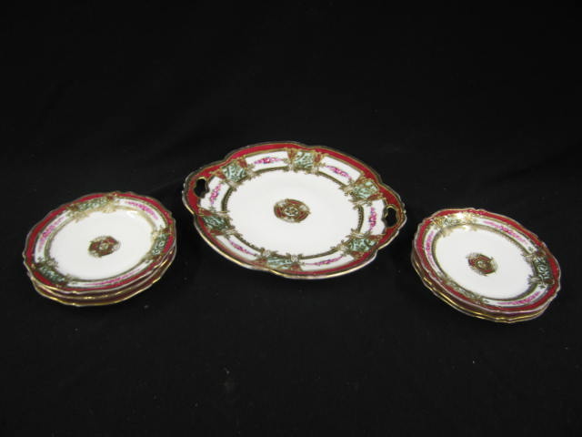 Appraisal: Nippon Porcelain Cake Set stunning gold work and handpainted floral