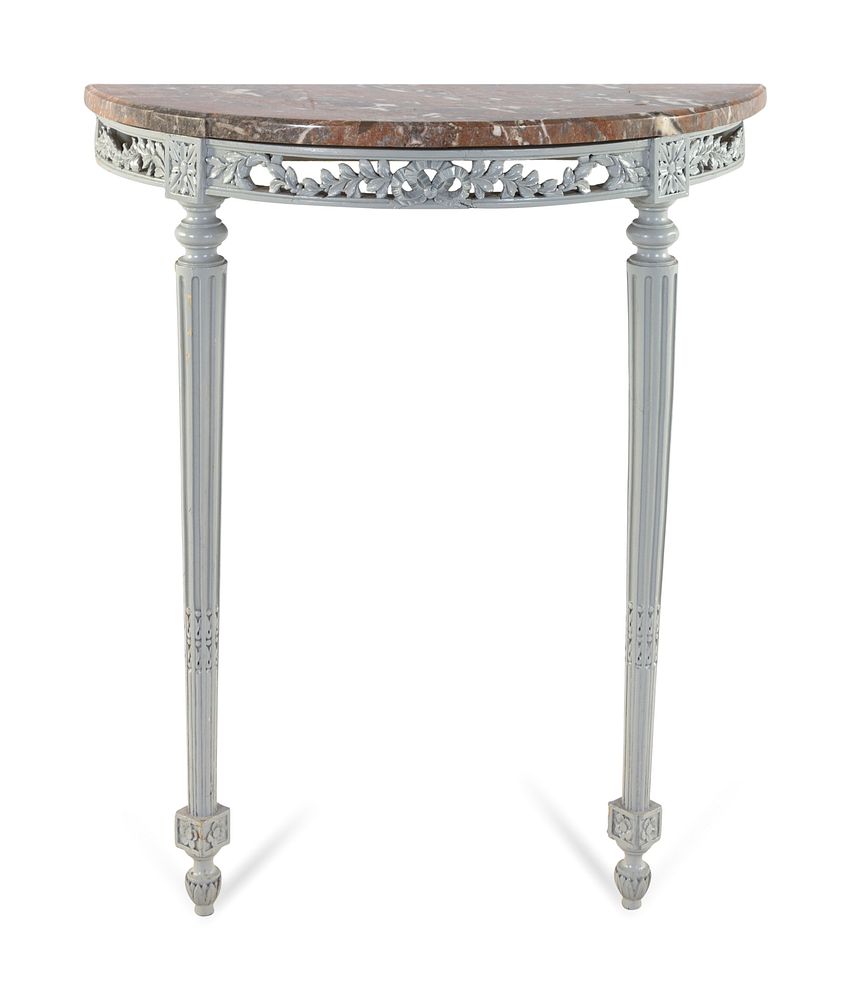 Appraisal: A Louis XVI Style White-Painted Marble-Top Demilune Console Table A