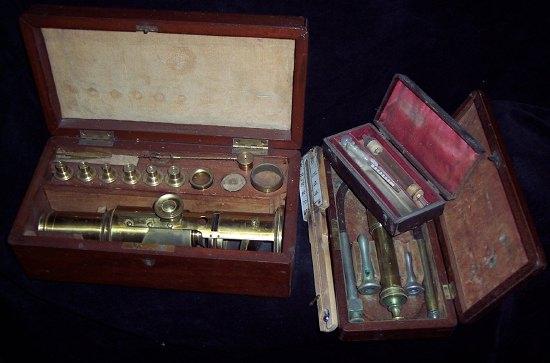 Appraisal: A gilt brass microscope cased with accessories by J H