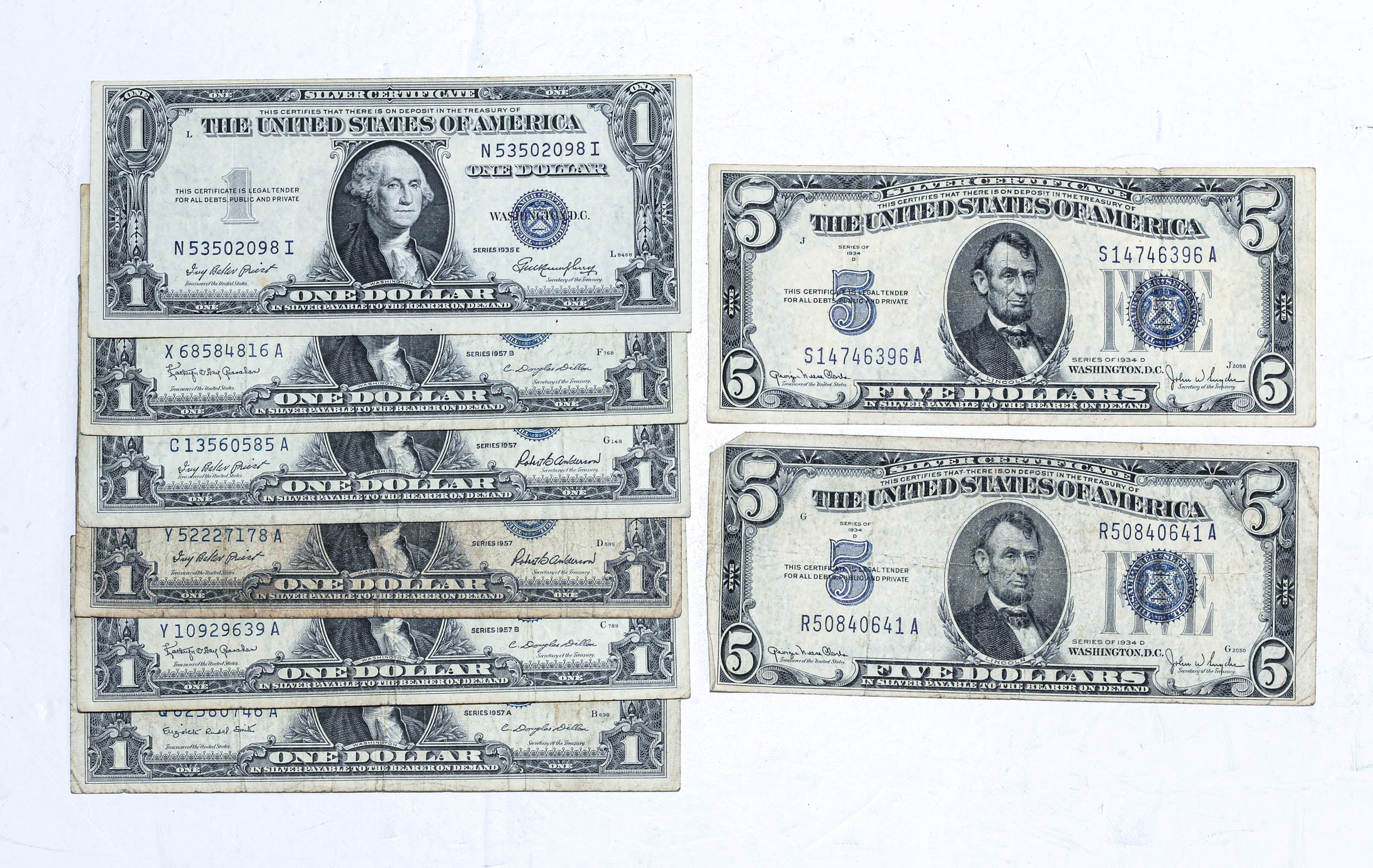 Appraisal: SILVER CERTIFICATES Two D Silver Certificates- Fine five Silver Certificates